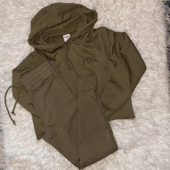 PINK Victoria's Secret Pants - Pink by Victoria’s Secret Cropped, Raw Hem Hoodie Jogger Set, Size S/P